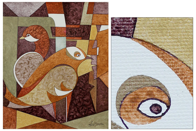 'Happy Coexistence I' - Original Cubist Painting from India