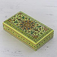 Caja de joyería de madera, 'Kashmiri Bouquet' - Caja de joyería pintada floral hecha a mano