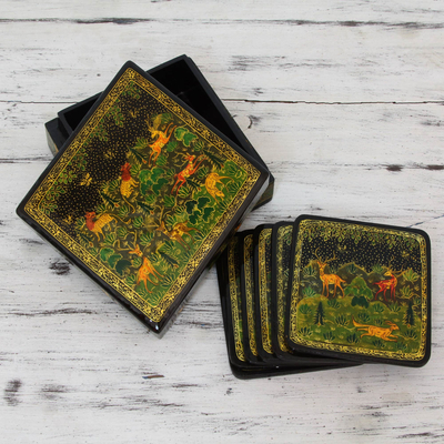 Wood coasters, 'Indian Forest' (set for 6) - Wood coasters (Set for 6)