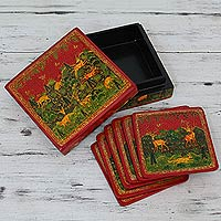 Wood coasters, 'Medieval Forest' (set for 6) - Wood coasters (Set for 6)