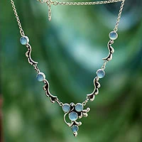 Chalcedony Y-necklace, 'Sky Garland'