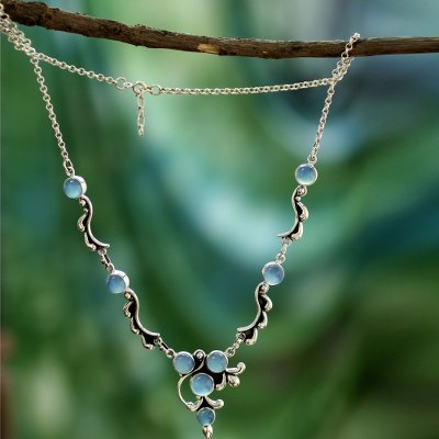 Chalcedony Y-necklace, 'Sky Garland' - Sterling Silver Chalcedony Necklace Hand Crafted Jewellery