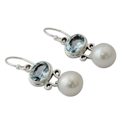 Ohrhänger aus Zuchtperlen und blauem Topas - Ohrhänger mit Perlen und blauem Topas