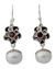 Cultured pearl and garnet flower earrings, 'Mumbai Bloom' - Unique Pearl and Garnet Flower Earrings (image 2a) thumbail