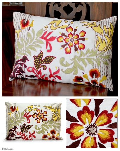 Cushion cover, 'Flamboyant Flowers' - Cushion cover