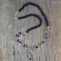 Y-Halskette mit Amethyst und Citrin, „Wild Feminine“ – Blumen-Y-Halskette mit mehreren Edelsteinen aus Indien