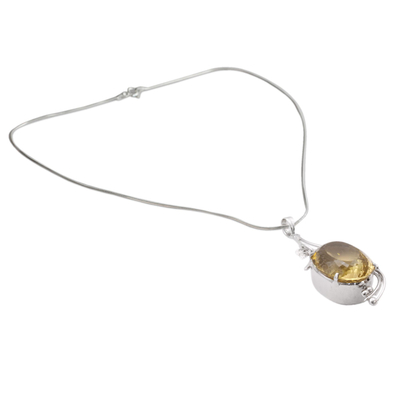 Lemon quartz floral necklace, 'Sweet Nectar' - Lemon quartz floral necklace