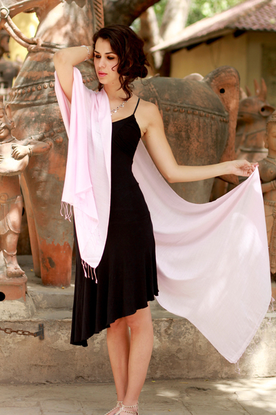 Silk shawl, 'Rose Blush' - Fair Trade Pale Pink 100% Silk Shawl Wrap India