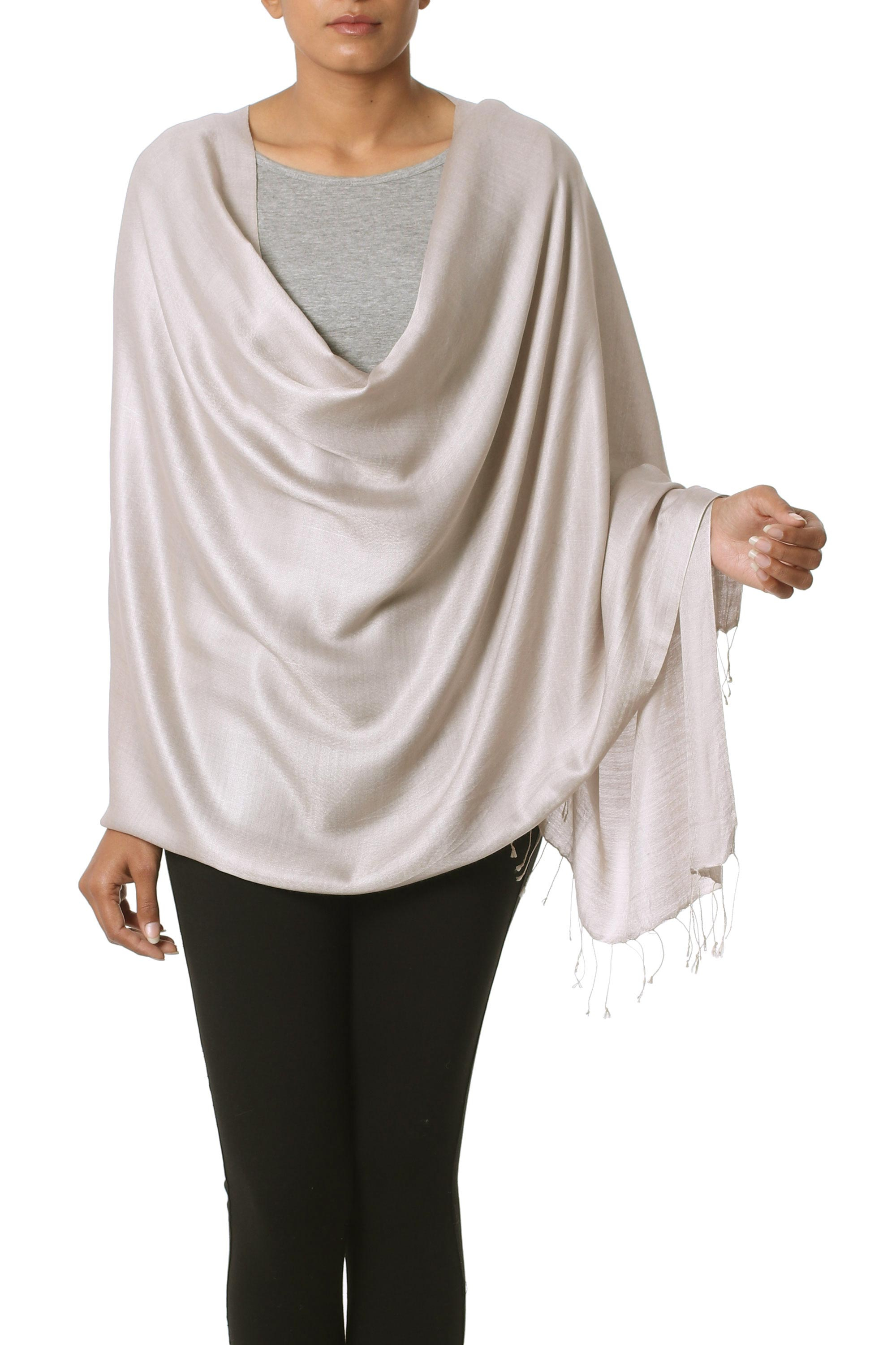 Silk shawl - Elegant Taupe | NOVICA