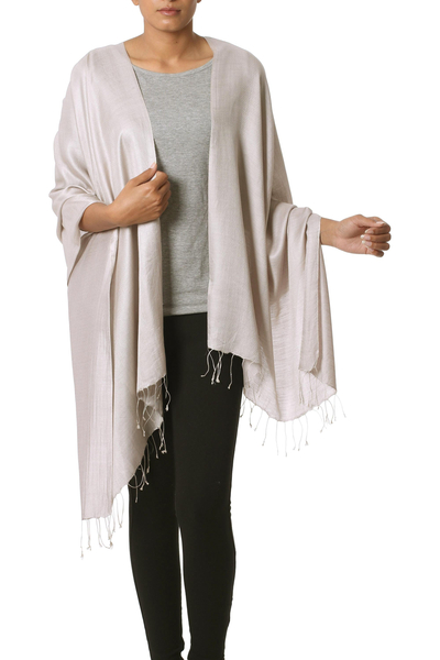 Silk shawl, 'Elegant Taupe' - Silk shawl