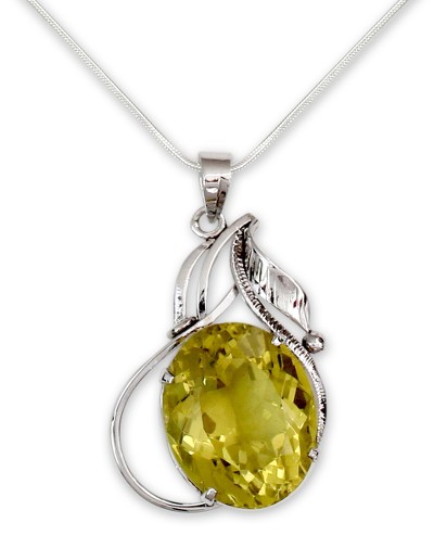 Lemon quartz pendant necklace, 'Indian Empress' - Lemon quartz pendant necklace