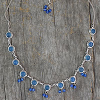 Chalcedony waterfall necklace, 'Sky Dancer' - Handmade Sterling Silver Waterfall Chalcedony Necklace