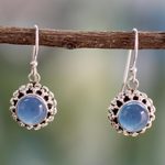 Chalcedony dangle earrings, 'Eternally Blue' - Artisan Crafted Silver and Blue Chalcedony Earrings India
