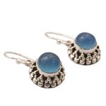 Chalcedony dangle earrings, 'Eternally Blue' - Artisan Crafted Silver and Blue Chalcedony Earrings India