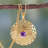 Gold vermeil amethyst pendant necklace, Jaipur Sun