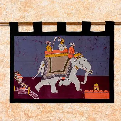 Cotton batik wall hanging, 'Royal Ride' - Cotton batik wall hanging