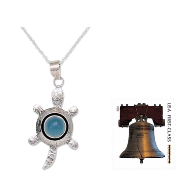 Chalcedony pendant necklace, 'Turtle Wisdom' - Chalcedony and Silver Pendant Necklace