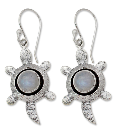 Moonstone dangle earrings, 'Turtle Wisdom' - Moonstone dangle earrings