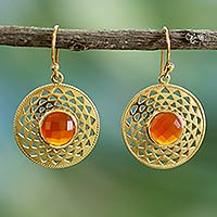 Gold vermeil onyx dangle earrings, 'Jaipur Sunshine' - Gold Vermeil Onyx Earrings Indian jewellery