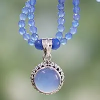 Sterling silver pendant necklace, 'Eternally Blue' - Handcrafted Silver and Blue Chalcedony Necklace from India