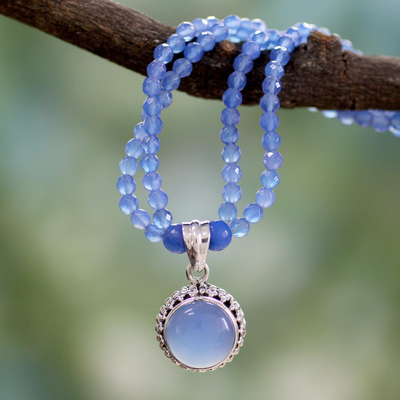 Sterling silver pendant necklace, 'Eternally Blue' - Handcrafted Silver and Blue Chalcedony Necklace from India