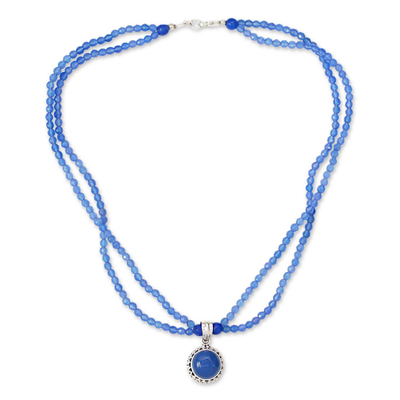 Sterling silver pendant necklace, 'Eternally Blue' - Handcrafted Silver and Blue Chalcedony Necklace from India