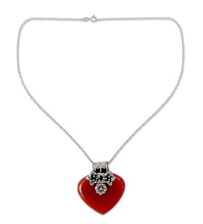 Karneol-Herz-Halskette - Herzförmige Halskette aus Sterlingsilber und Karneol