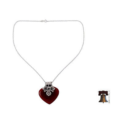 Carnelian heart necklace, 'Love Declared' - Heart Shaped Sterling Silver and Carnelian Necklace