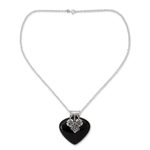 Onyx heart necklace, 'Love Declared' - Indian Onyx and Sterling Silver Necklace Heart Jewelry