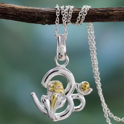 Sterling silver pendant necklace, 'Om Ganesha' - Unique Sterling Silver Pendant Necklace