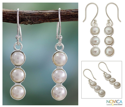 Cultured pearl drop earrings, 'Infinite Beauty' - Cultured pearl drop earrings