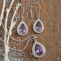 Amethyst dangle earrings, 'Mughal Mystique' - Amethyst and Sterling Silver Earrings from India Jewelry 