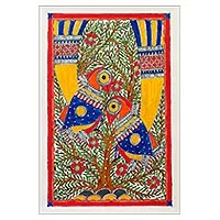 Madhubani painting, 'Early Morning' - Madhubani painting