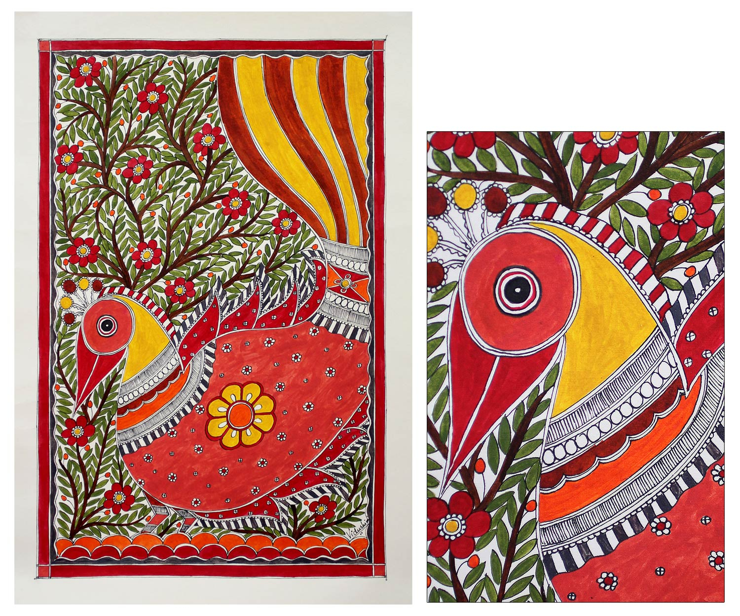 Madhubani painting - Dancing Bird | NOVICA