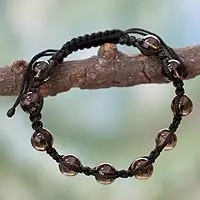 Smoky quartz Shambhala-style bracelet, 'Love Universe' - Handcrafted Shambhala-style Bracelet with Smoky Quartz