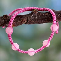 Rose quartz Shambhala-style bracelet, 'Harmony in Pink' - Rose Quartz Shambhala-style Bracelet from India