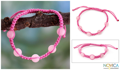 Rose quartz Shambhala-style bracelet, 'Harmony in Pink' - Rose Quartz Shambhala-style Bracelet from India