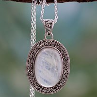 Rainbow moonstone pendant necklace, 'Dancing Moonlight' - Handcrafted Moonstone and Sterling Silver Pendant Necklace