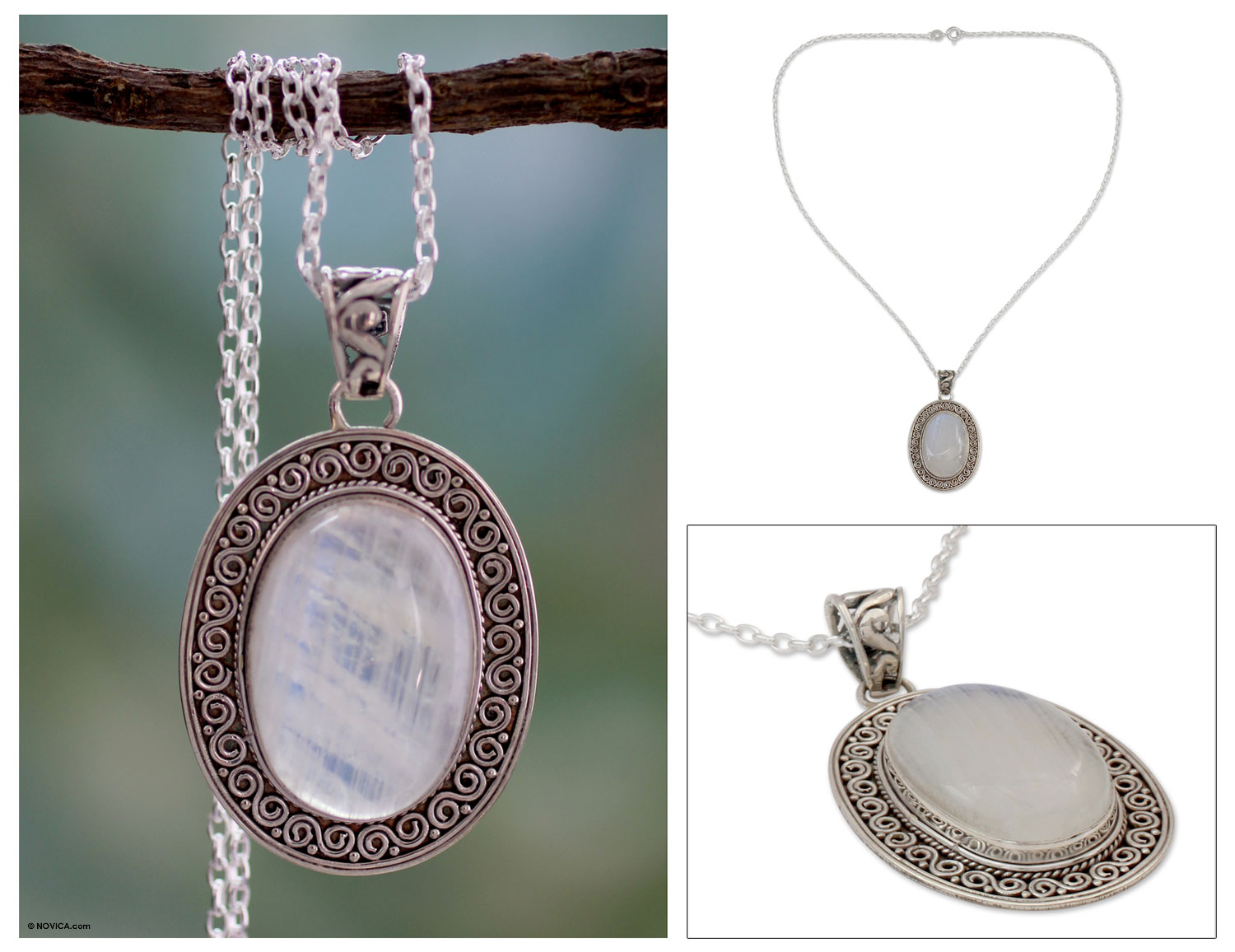 HANDMADE Sterling Silver Fine Jewelry Moonstone Gemstone Star & moon Pendant