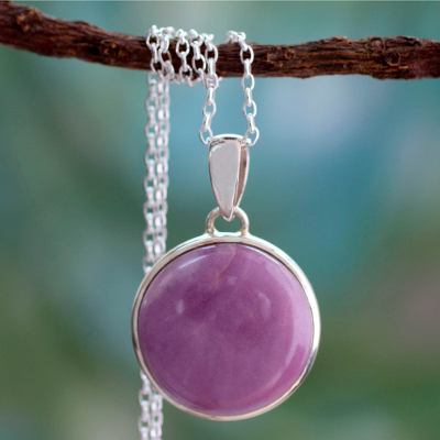 Phosphosiderite pendant necklace, 'Lavender Muse' - Phosphosiderite Necklace on Sterling Silver