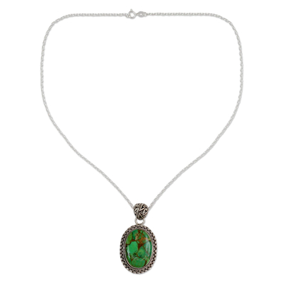 Halskette mit Anhänger aus Sterlingsilber - Komposit-Türkis-Schmuck in einer Halskette aus Sterlingsilber