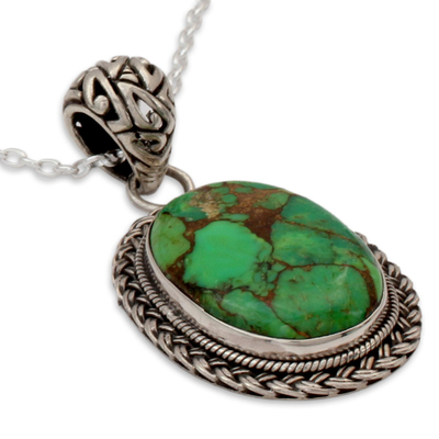 Sterling silver pendant necklace, 'Mythic Sky' - Composite Turquoise Jewellery in a Sterling Silver Necklace