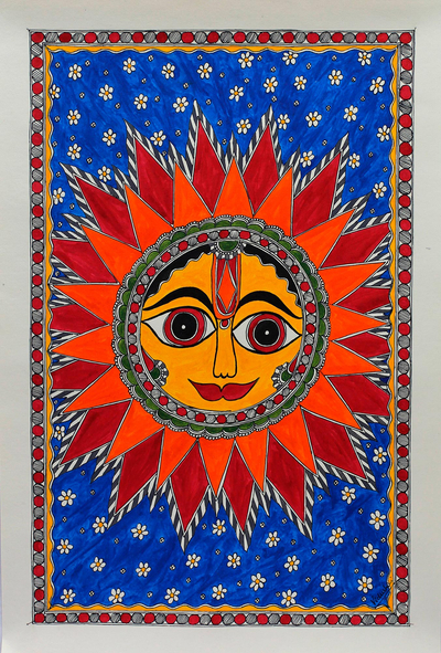 Madhubani painting, 'Royal Sun' - Madhubani painting