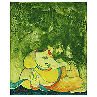 'Ganesha en la naturaleza' - Pintura hindú espiritual de la India