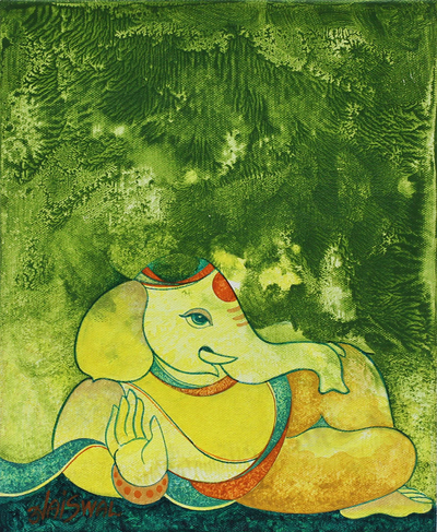 'Ganesha in Nature' - Spiritual Hindu Painting from India