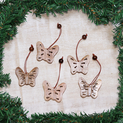 Wood ornaments, 'Butterfly Holiday' (set of 5) - Wood ornaments (Set of 5)