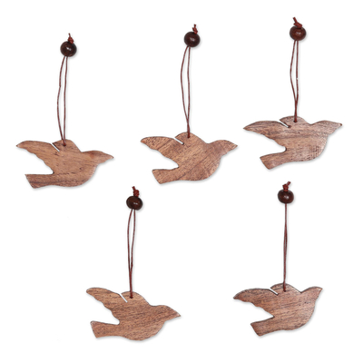 Wood ornaments, 'Songbird Holiday' (set of 5) - Wood ornaments (Set of 5)