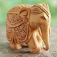 Wood sculpture, 'Majestic Elephant' (4 inch) - Indian Artisan Hand Carved Wood Sculpture