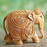 5-Inch Wood Elephant Sculpture Hand Carved in India, 'Majestic Elephant'