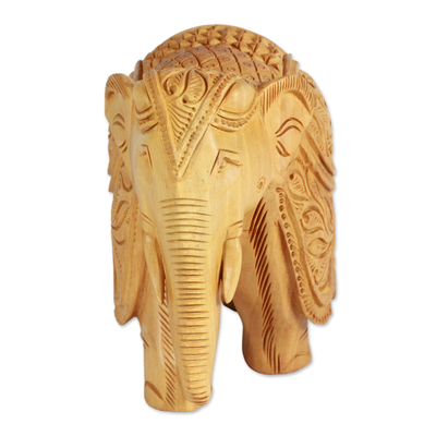 Escultura de madera, (5 pulgadas) - Escultura de elefante de madera de 5 pulgadas tallada a mano en la India